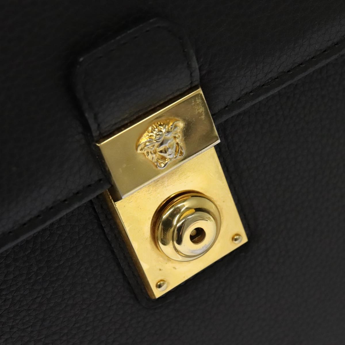 Gianni Versace Business Bag Leather Black Gold Auth bs22567