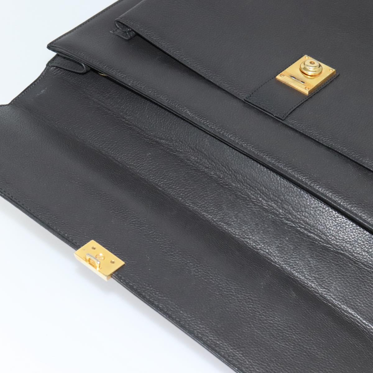 Gianni Versace Business Bag Leather Black Gold Auth bs22567