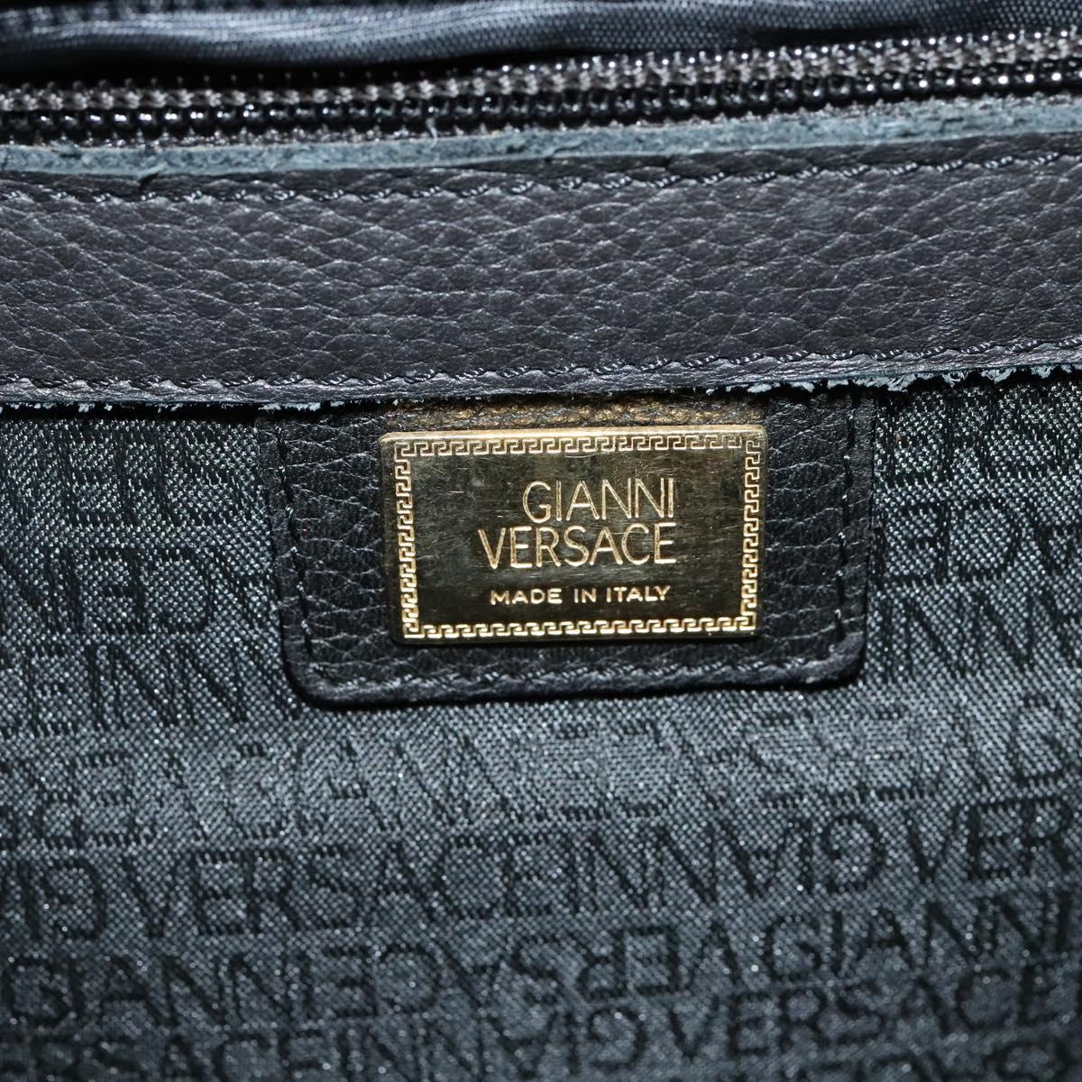 Gianni Versace Business Bag Leather Black Gold Auth bs22567