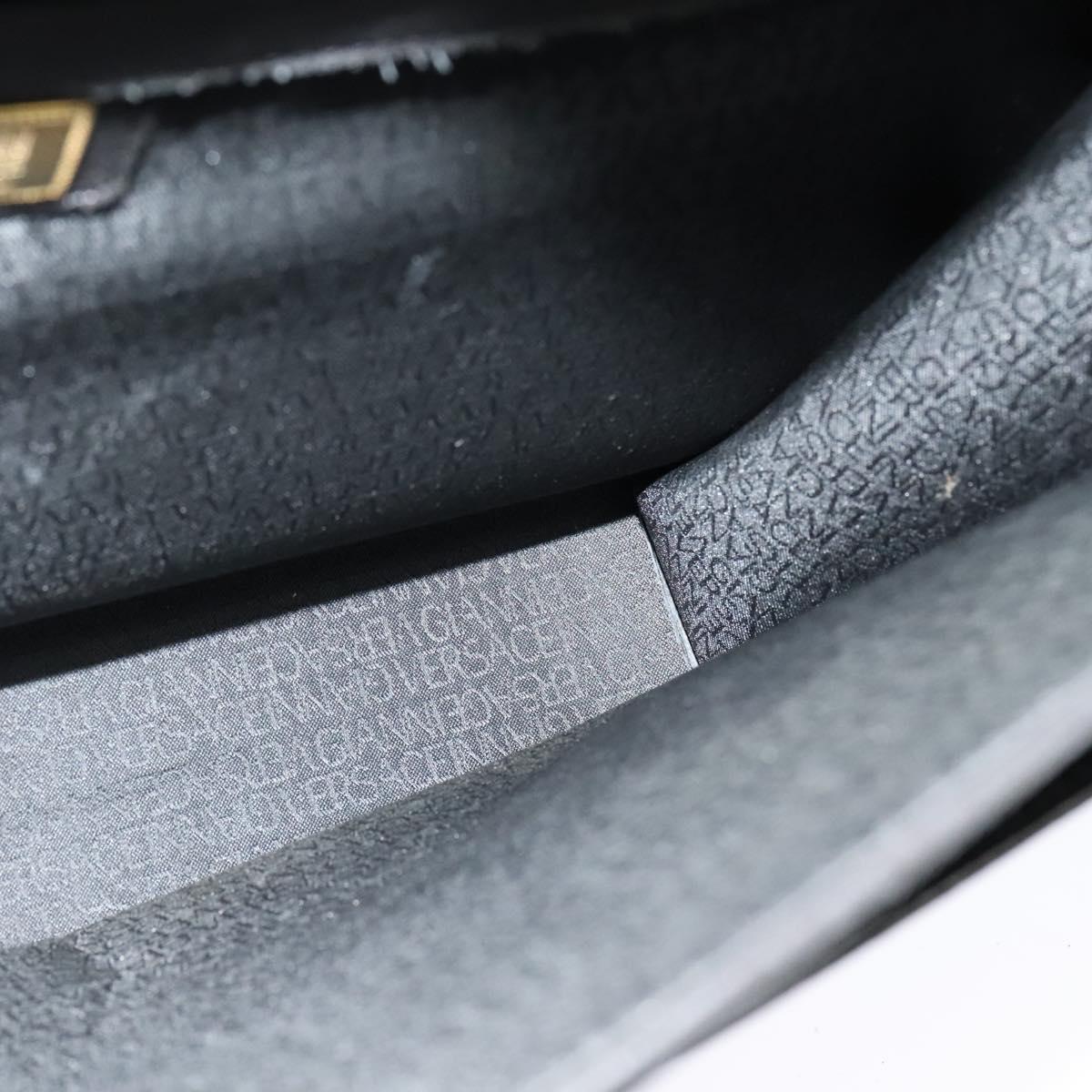 Gianni Versace Business Bag Leather Black Gold Auth bs22567