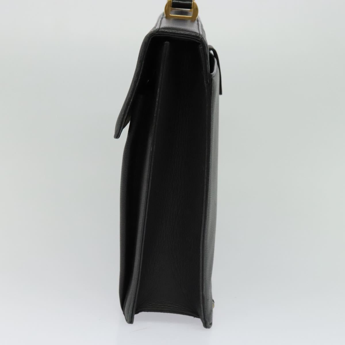 Gianni Versace Business Bag Leather Black Gold Auth bs22567