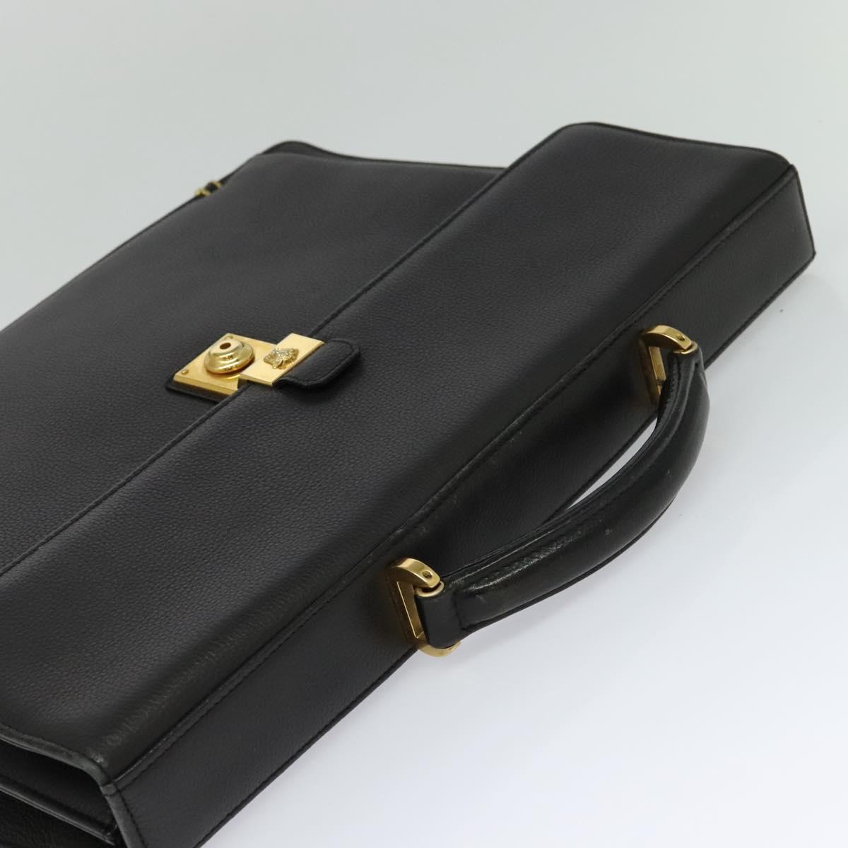 Gianni Versace Business Bag Leather Black Gold Auth bs22567
