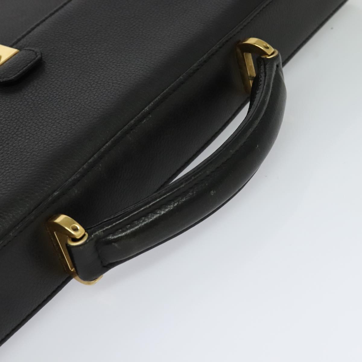 Gianni Versace Business Bag Leather Black Gold Auth bs22567