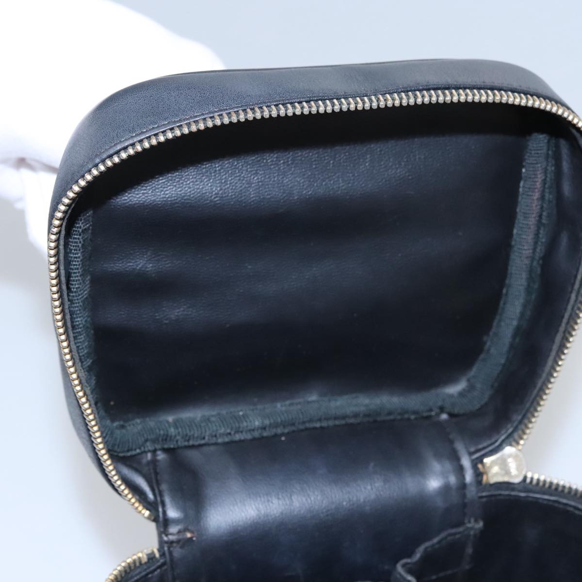 CHANEL Bicolore Vanity Hand Bag Leather Black CC Auth bs22678