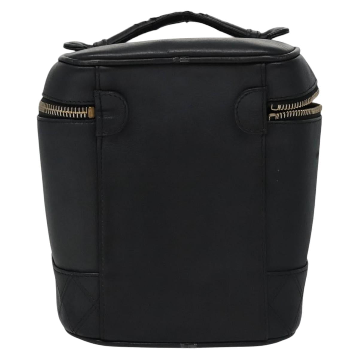 CHANEL Bicolore Vanity Hand Bag Leather Black CC Auth bs22678