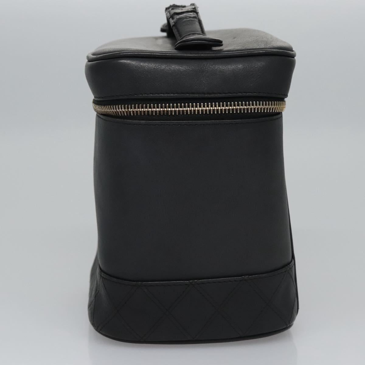 CHANEL Bicolore Vanity Hand Bag Leather Black CC Auth bs22678