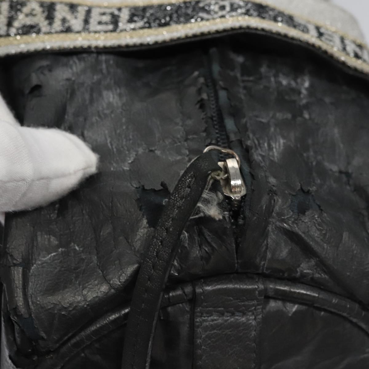 CHANEL Matelasse Hand Bag Patent Leather Silver CC Auth bs22699