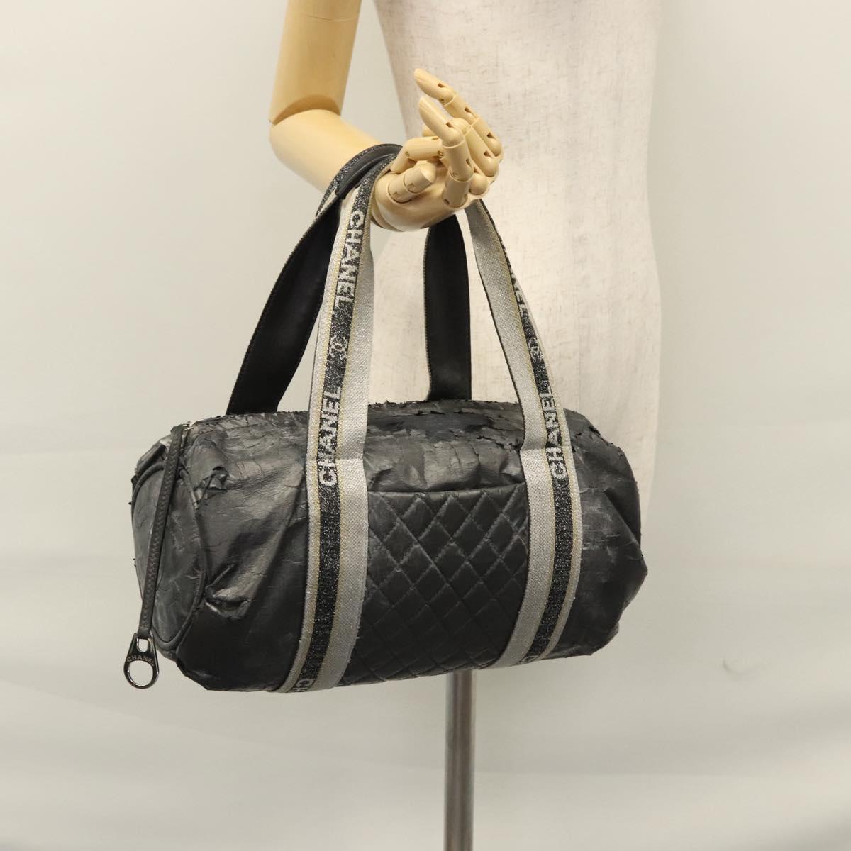 CHANEL Matelasse Hand Bag Patent Leather Silver CC Auth bs22699