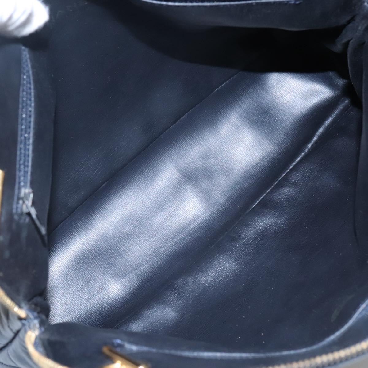 CHANEL Matelasse Chain Shoulder Bag Lamb Skin Navy Gold CC Auth bs22709