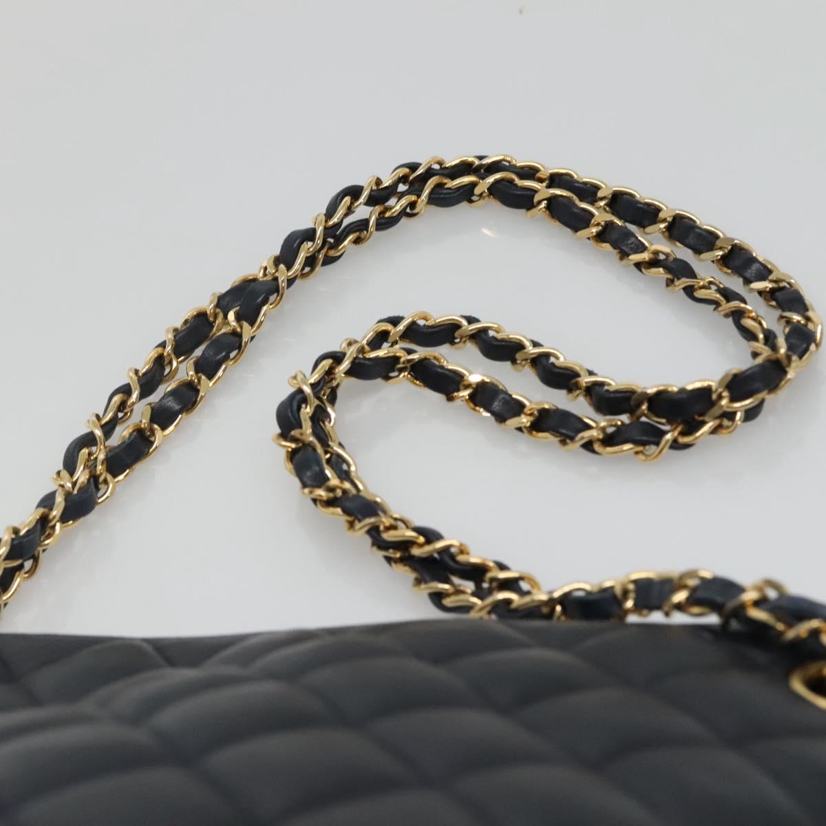 CHANEL Matelasse Chain Shoulder Bag Lamb Skin Navy Gold CC Auth bs22709