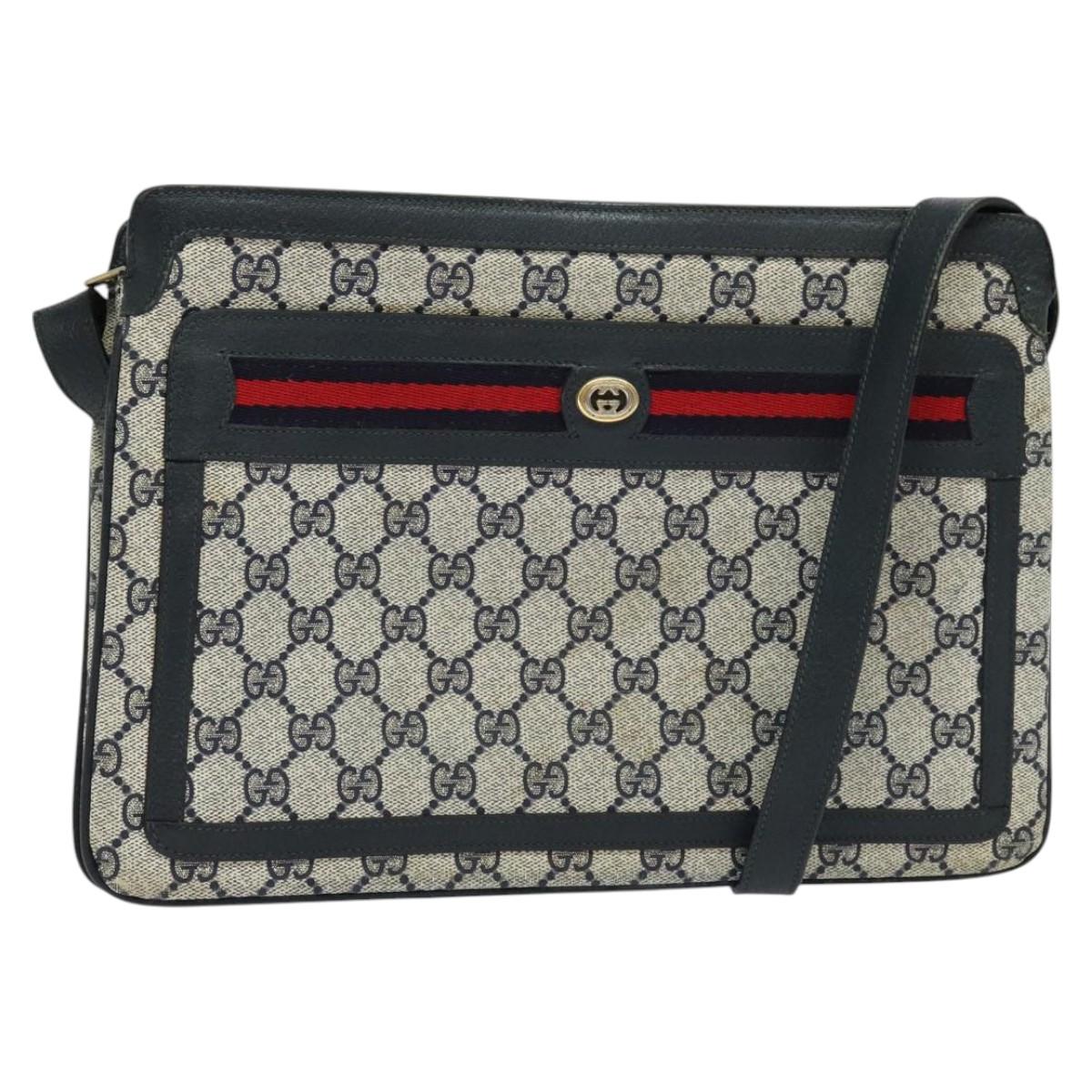 GUCCI GG Supreme Sherry Line Shoulder Bag PVC Navy Red 41 02 090 Auth bs22750
