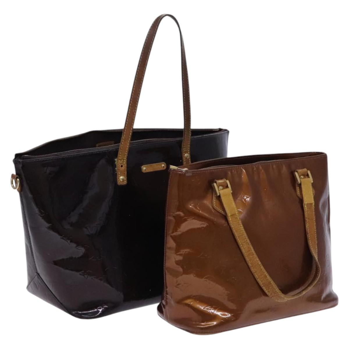 LOUIS VUITTON Monogram Vernis Hand Bag 2Set Amarante Brown LV Auth bs22775
