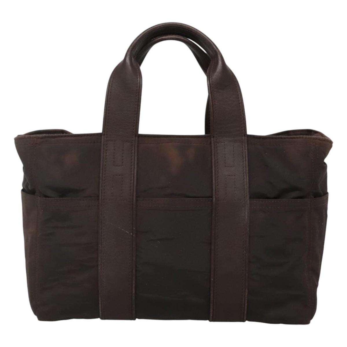 HERMES Acape Luco PM Hand Bag Nylon Brown Auth bs22799