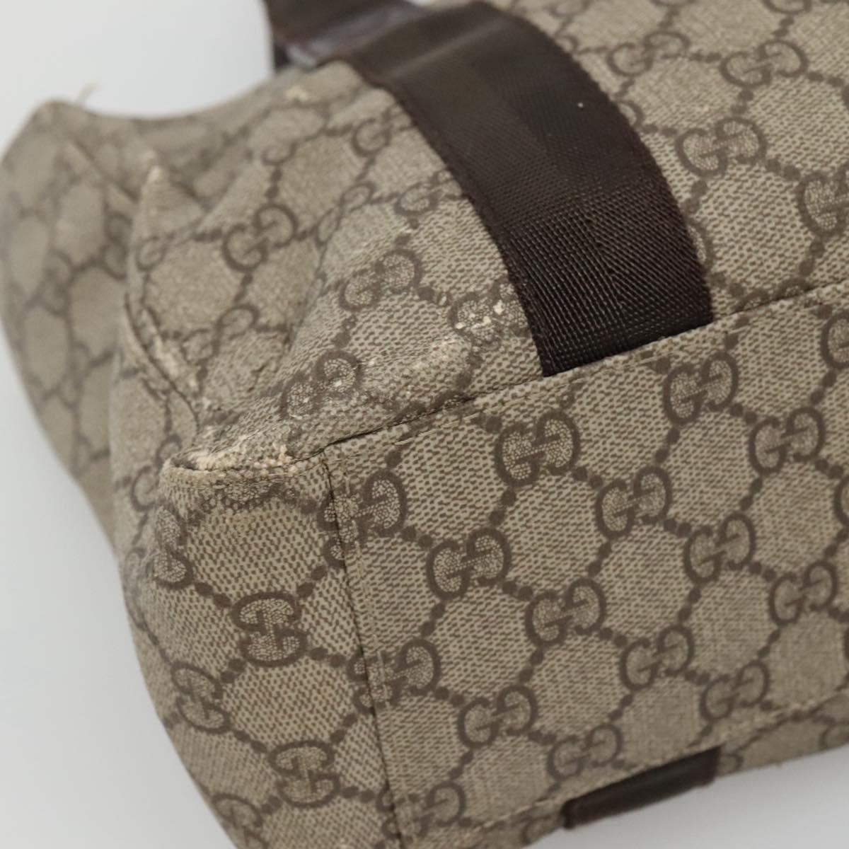 GUCCI GG Supreme Hand Bag PVC Beige Brown Silver 141976 Auth bs22810