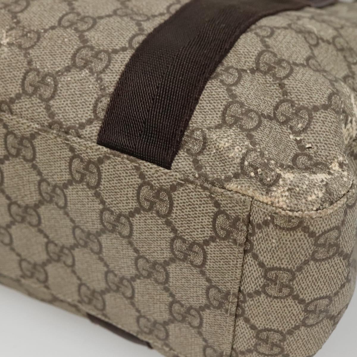 GUCCI GG Supreme Hand Bag PVC Beige Brown Silver 141976 Auth bs22810