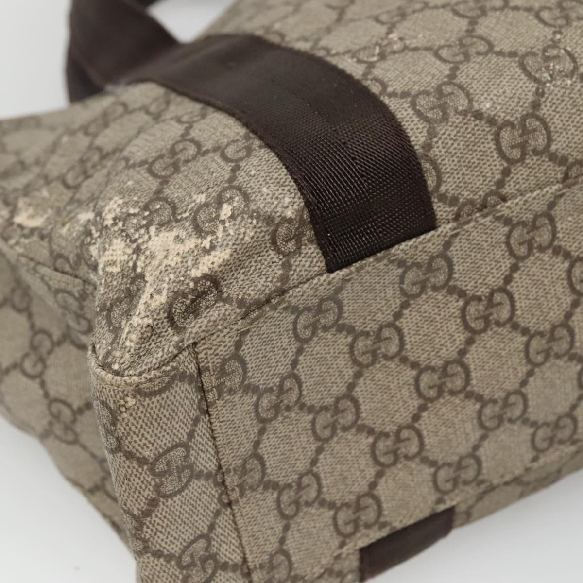 GUCCI GG Supreme Hand Bag PVC Beige Brown Silver 141976 Auth bs22810