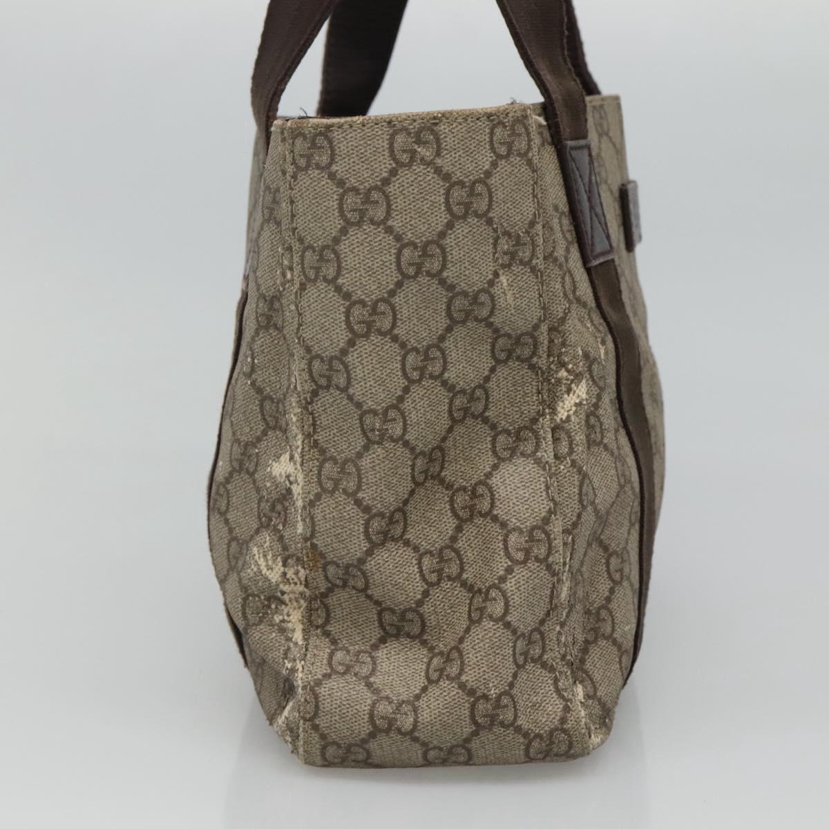 GUCCI GG Supreme Hand Bag PVC Beige Brown Silver 141976 Auth bs22810