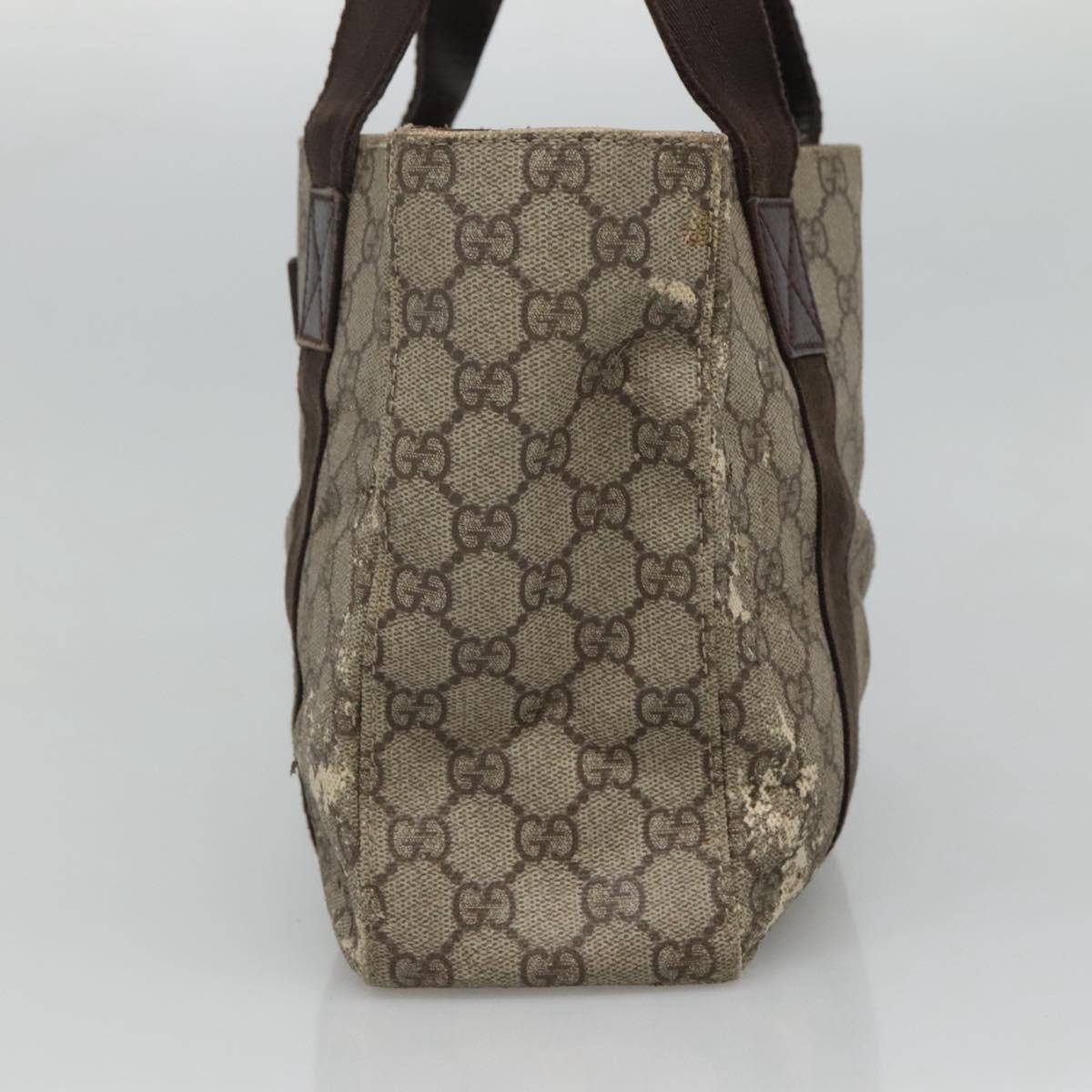 GUCCI GG Supreme Hand Bag PVC Beige Brown Silver 141976 Auth bs22810