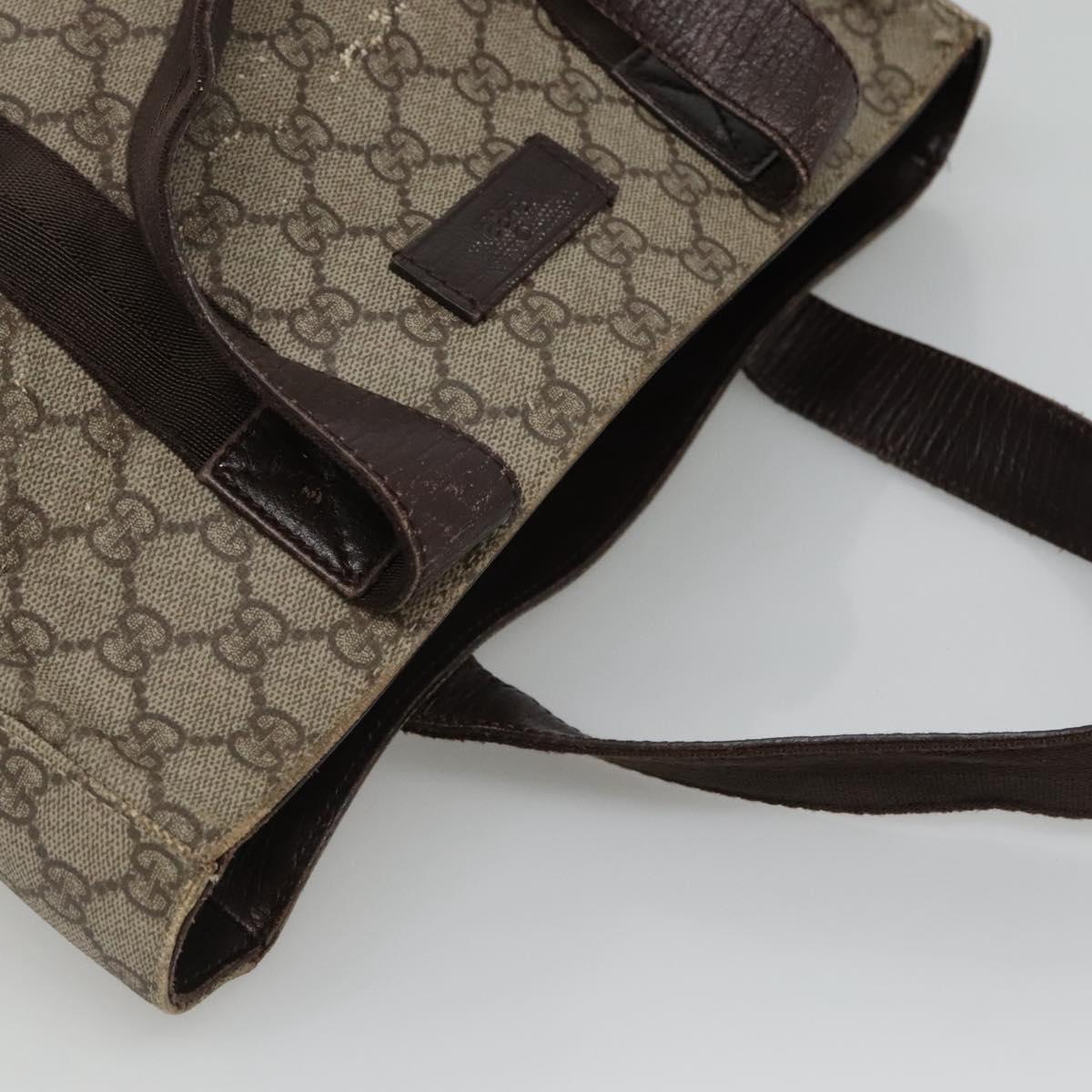 GUCCI GG Supreme Hand Bag PVC Beige Brown Silver 141976 Auth bs22810