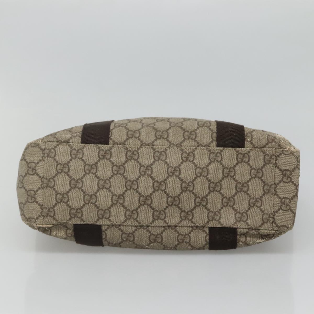GUCCI GG Supreme Hand Bag PVC Beige Brown Silver 141976 Auth bs22810