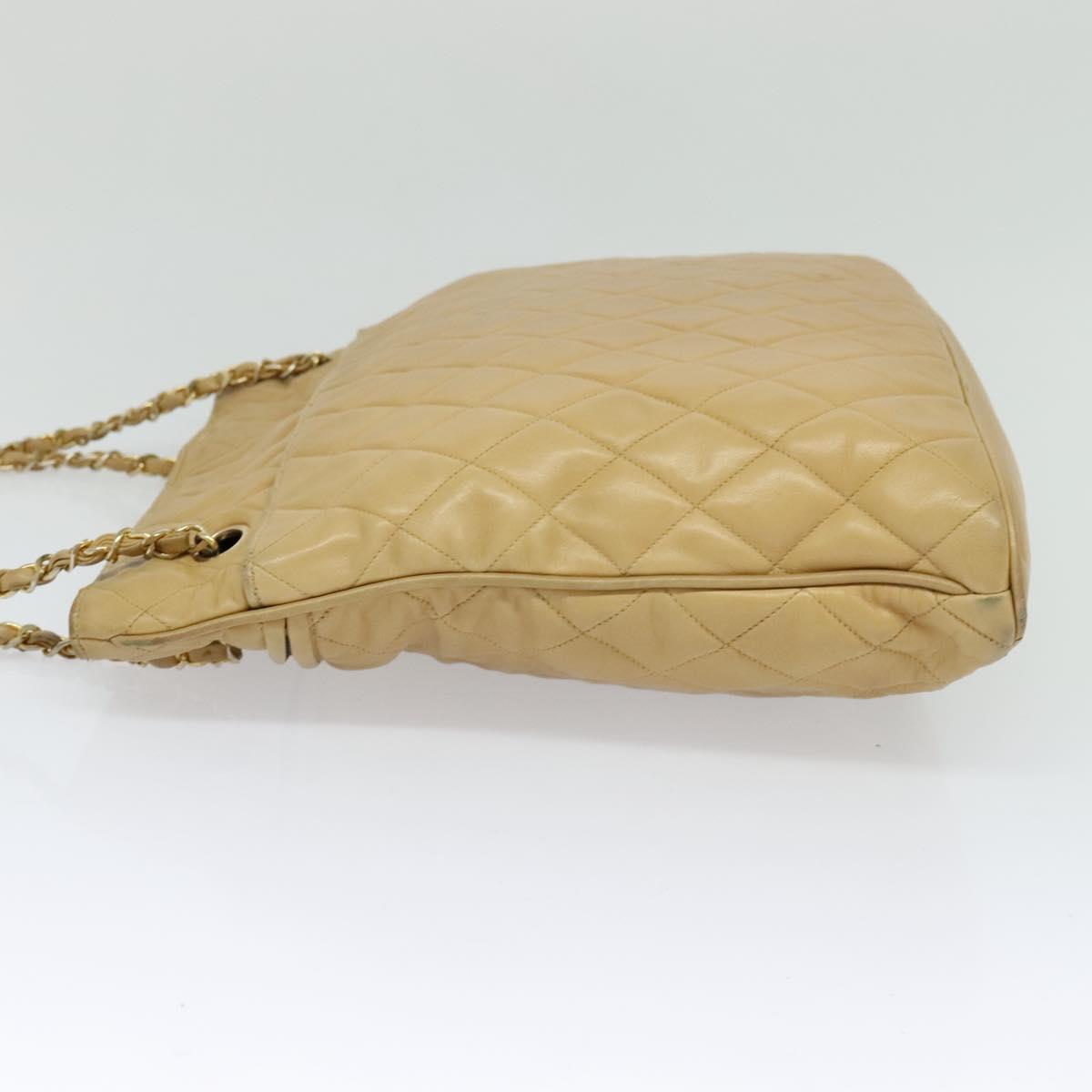 CHANEL Matelasse Chain Shoulder Bag Lamb Skin Beige Gold CC Auth bs22830