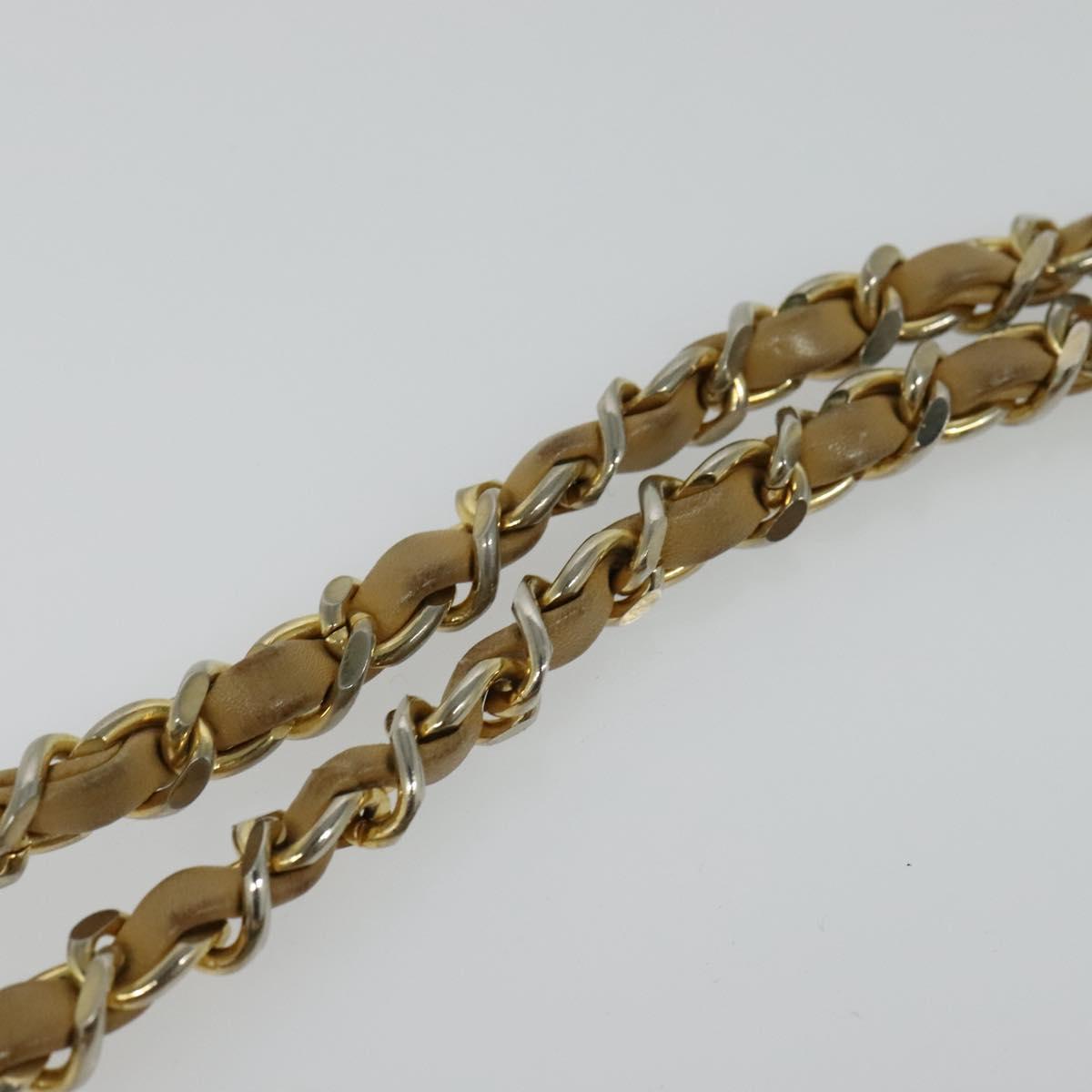 CHANEL Matelasse Chain Shoulder Bag Lamb Skin Beige Gold CC Auth bs22830