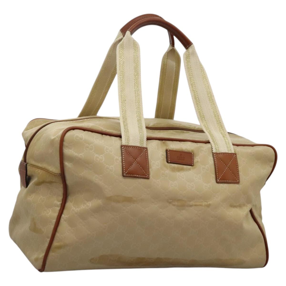 GUCCI GG Canvas Boston Bag Nylon Beige 153240 Auth bs22834