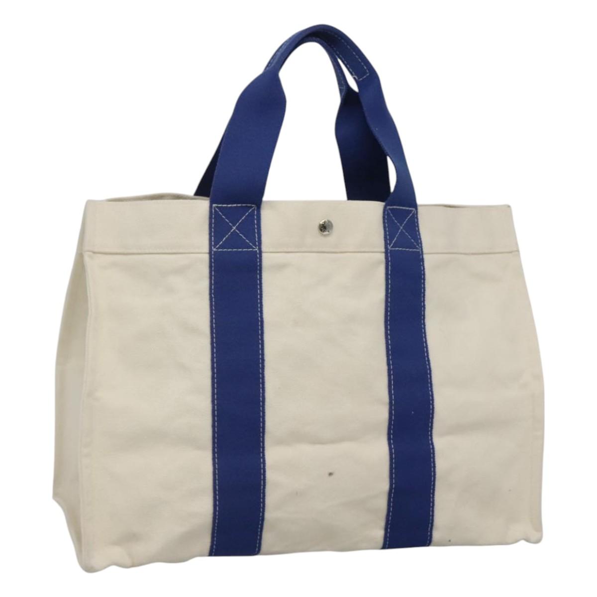 HERMES Bora Bora GM Tote Bag Canvas White Blue Auth bs22864