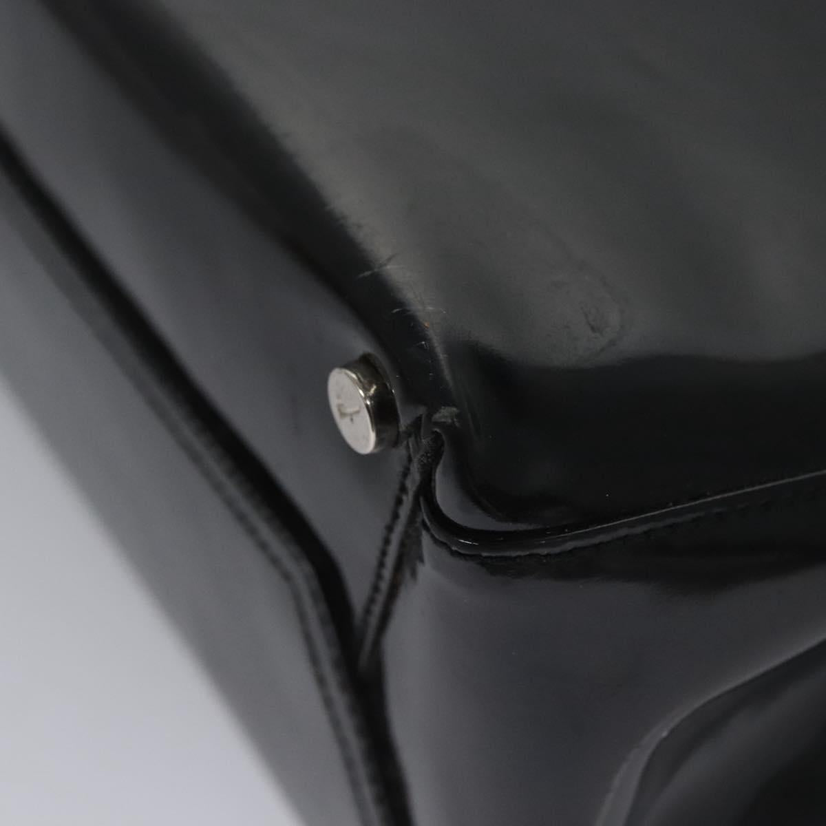 Salvatore Ferragamo Vala Hand Bag Enamel Black Auth bs22866