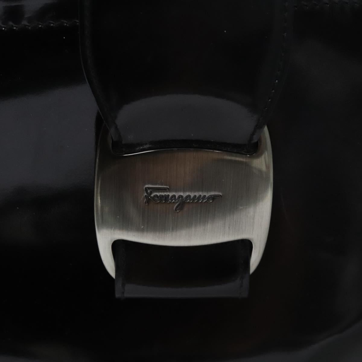 Salvatore Ferragamo Vala Hand Bag Enamel Black Auth bs22866