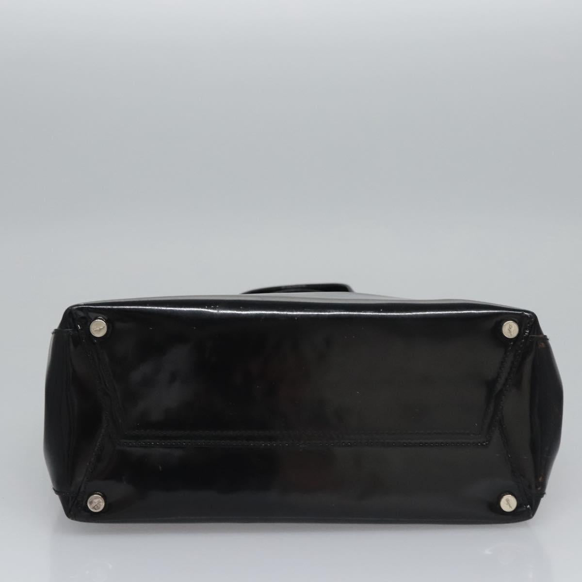 Salvatore Ferragamo Vala Hand Bag Enamel Black Auth bs22866