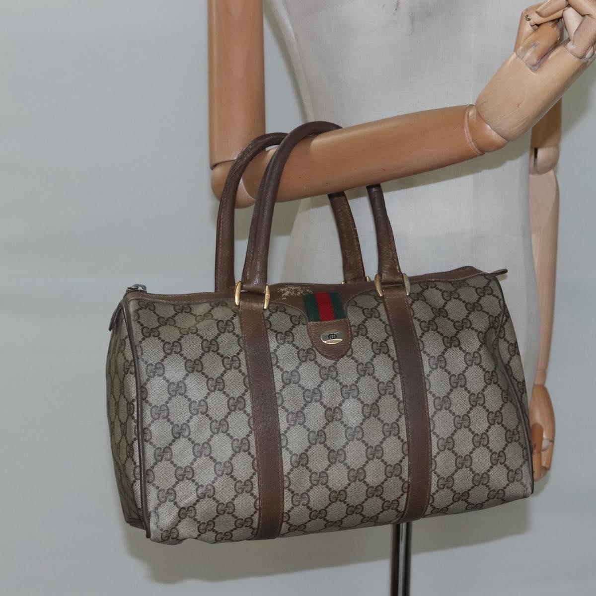 GUCCI GG Supreme Web Sherry Line Boston Bag PVC Beige Green Red Auth bs22874