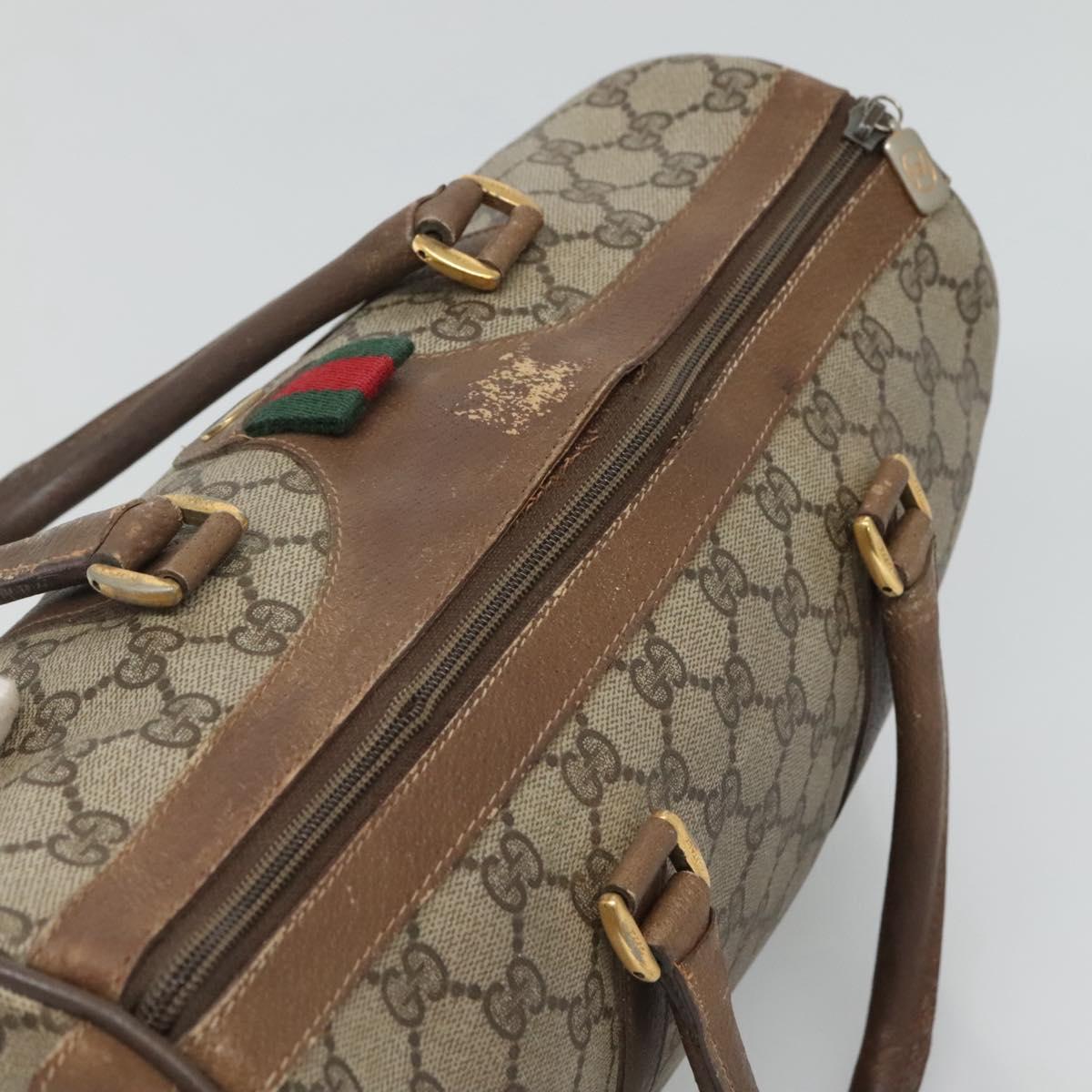GUCCI GG Supreme Web Sherry Line Boston Bag PVC Beige Green Red Auth bs22874