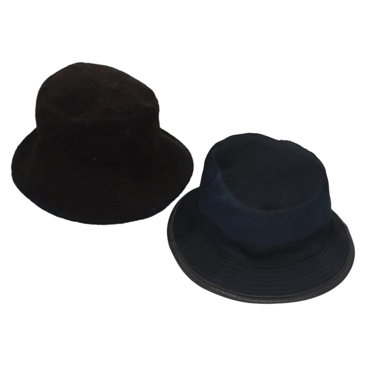 HERMES Hat Cotton 2Set Black Navy Auth bs22904