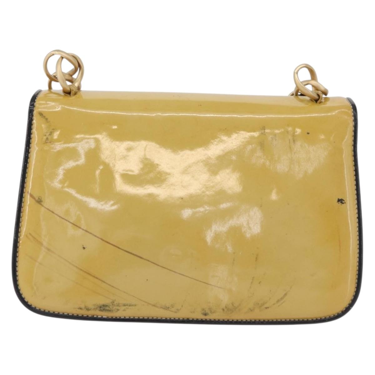 CHANEL Chain Shoulder Bag Patent leather Yellow Gold CC Auth bs22911