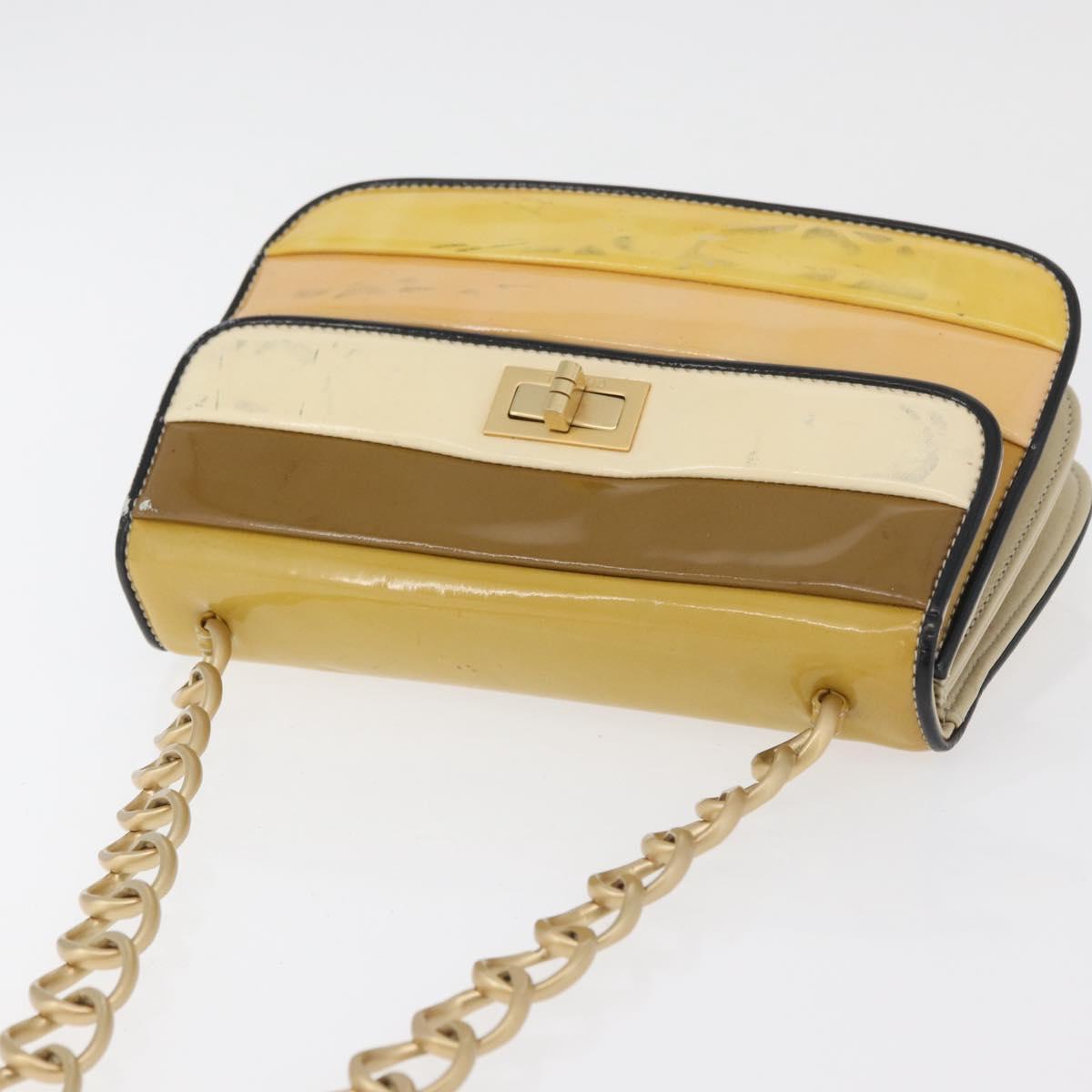 CHANEL Chain Shoulder Bag Patent leather Yellow Gold CC Auth bs22911