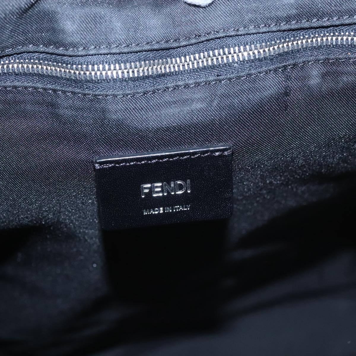 FENDI Tote Bag Nylon Leather Navy Black Silver Auth bs22946