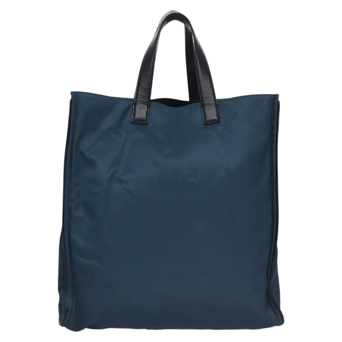 FENDI Tote Bag Nylon Leather Navy Black Silver Auth bs22946