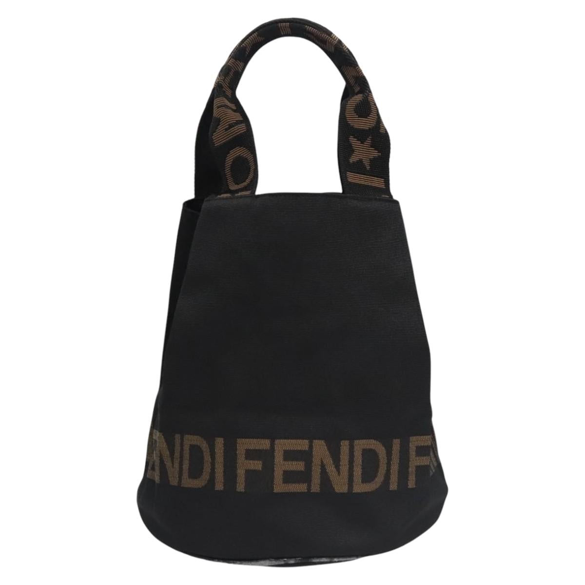 FENDI Hand Bag Nylon Brown Black Silver Auth bs22947