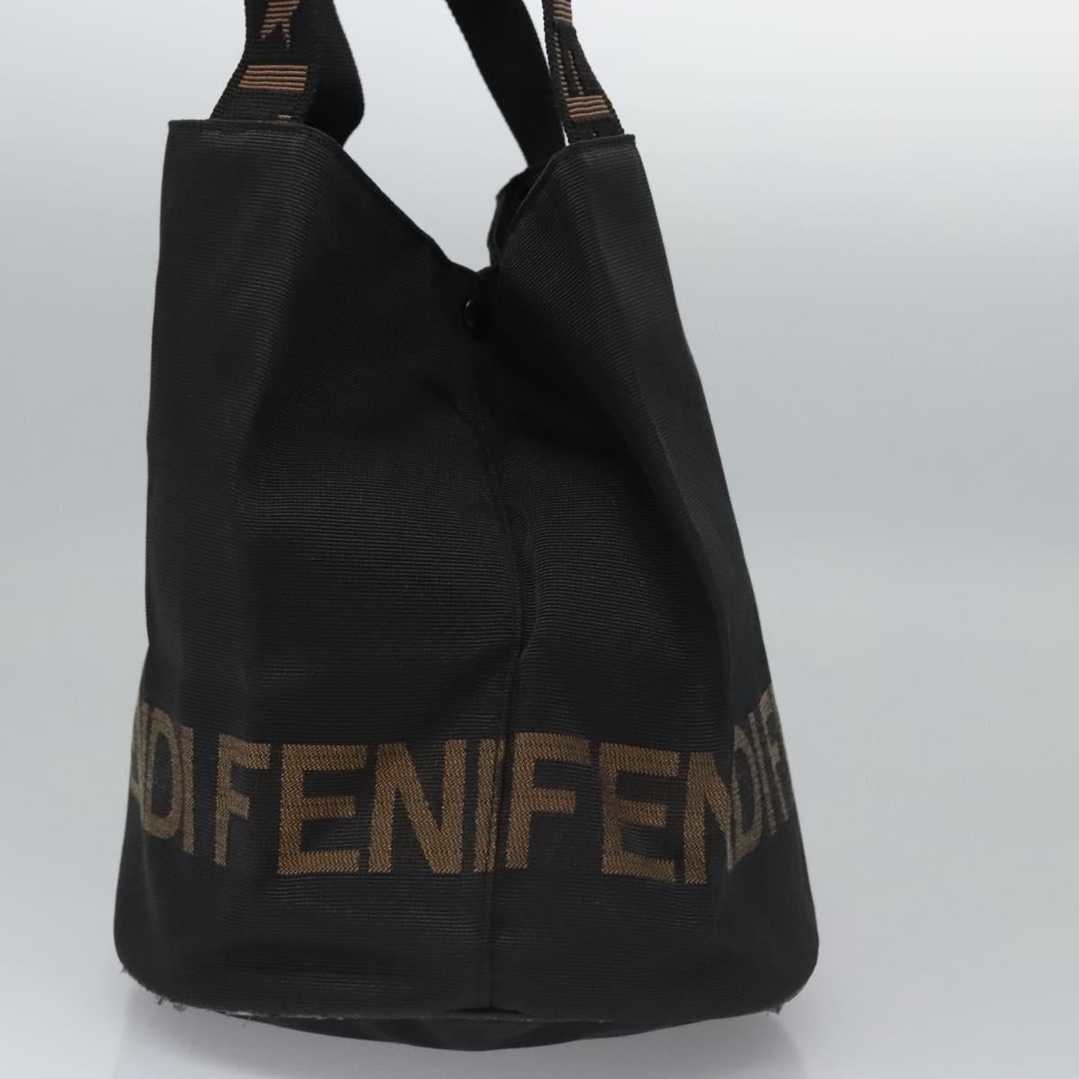 FENDI Hand Bag Nylon Brown Black Silver Auth bs22947