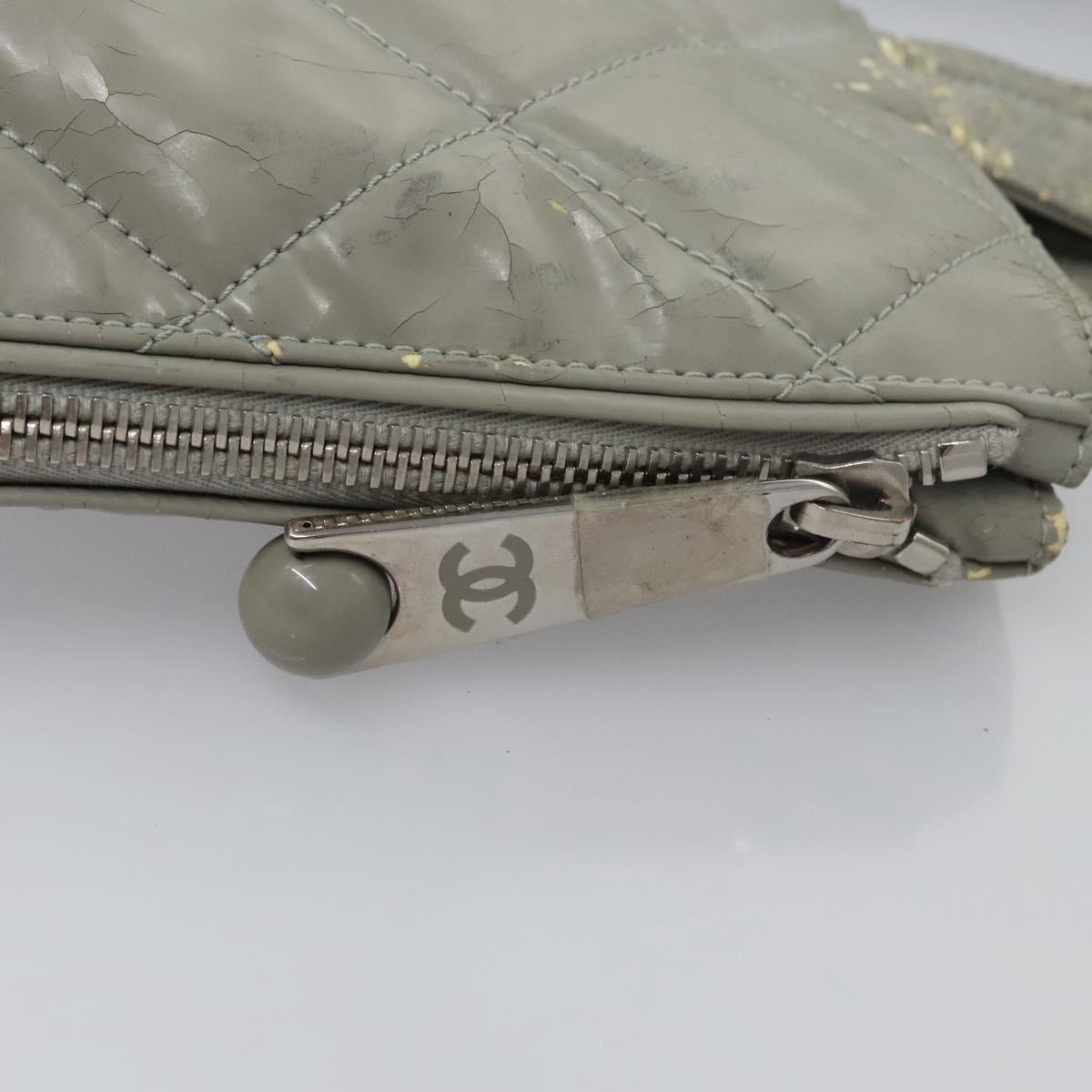 CHANEL Tote Bag Patent leather Gray CC Auth bs22950