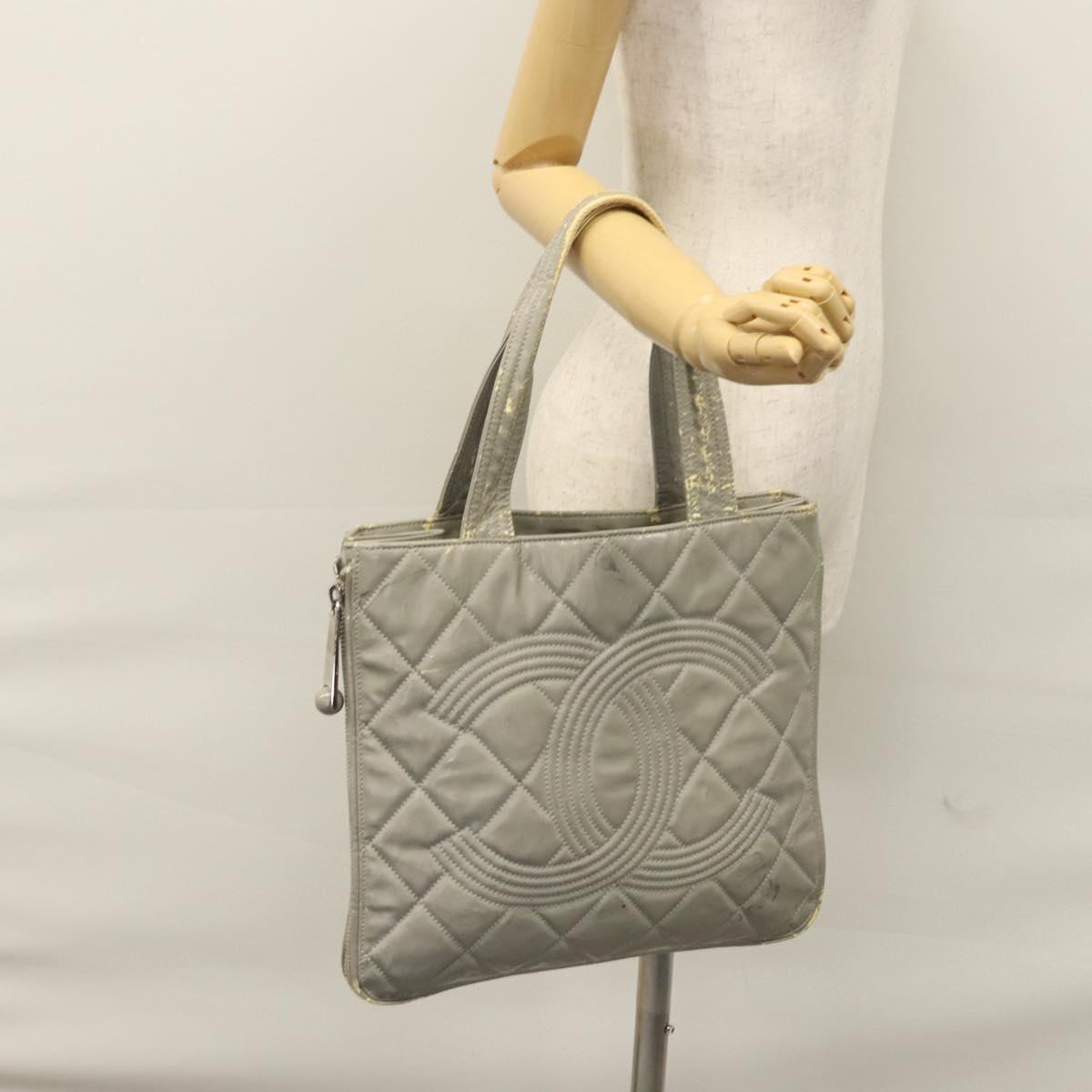 CHANEL Tote Bag Patent leather Gray CC Auth bs22950