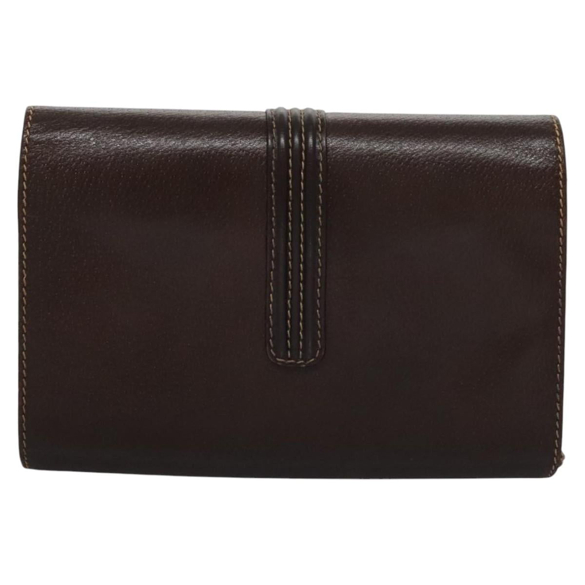 BALLY Chain Shoulder Bag Leather Brown Gold Auth bs22953