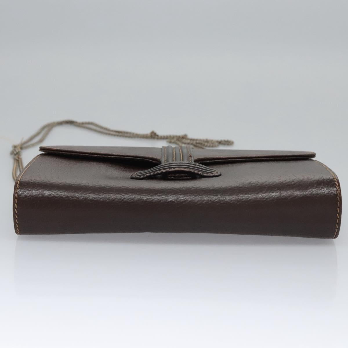 BALLY Chain Shoulder Bag Leather Brown Gold Auth bs22953