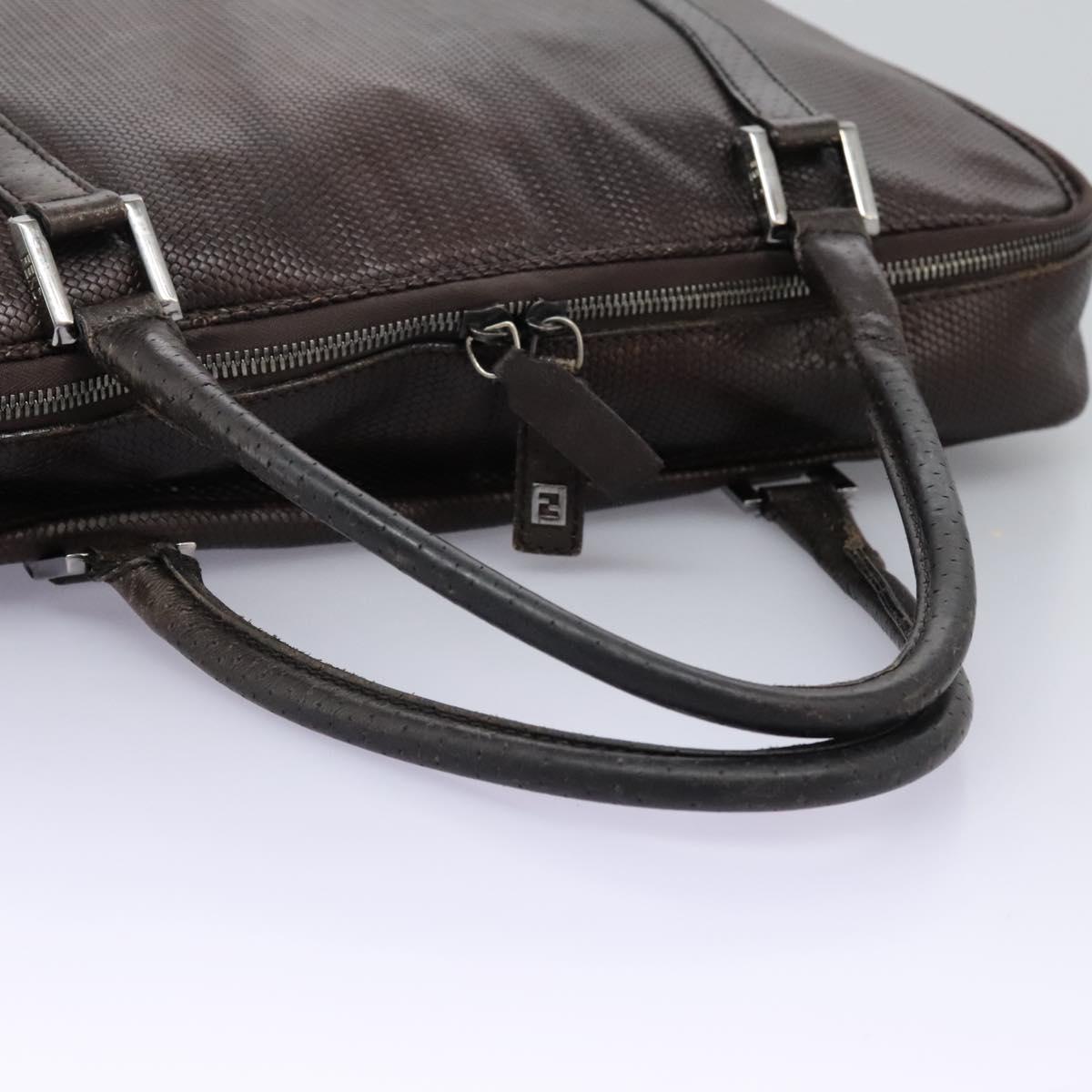 FENDI Hand Bag Leather Brown Auth bs22958