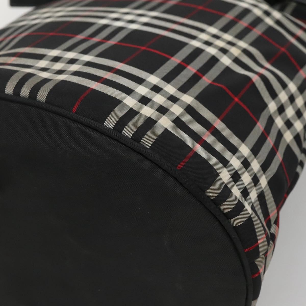 Burberrys Nova Check Blue Label Tote Bag Nylon Black Silver Auth bs22959