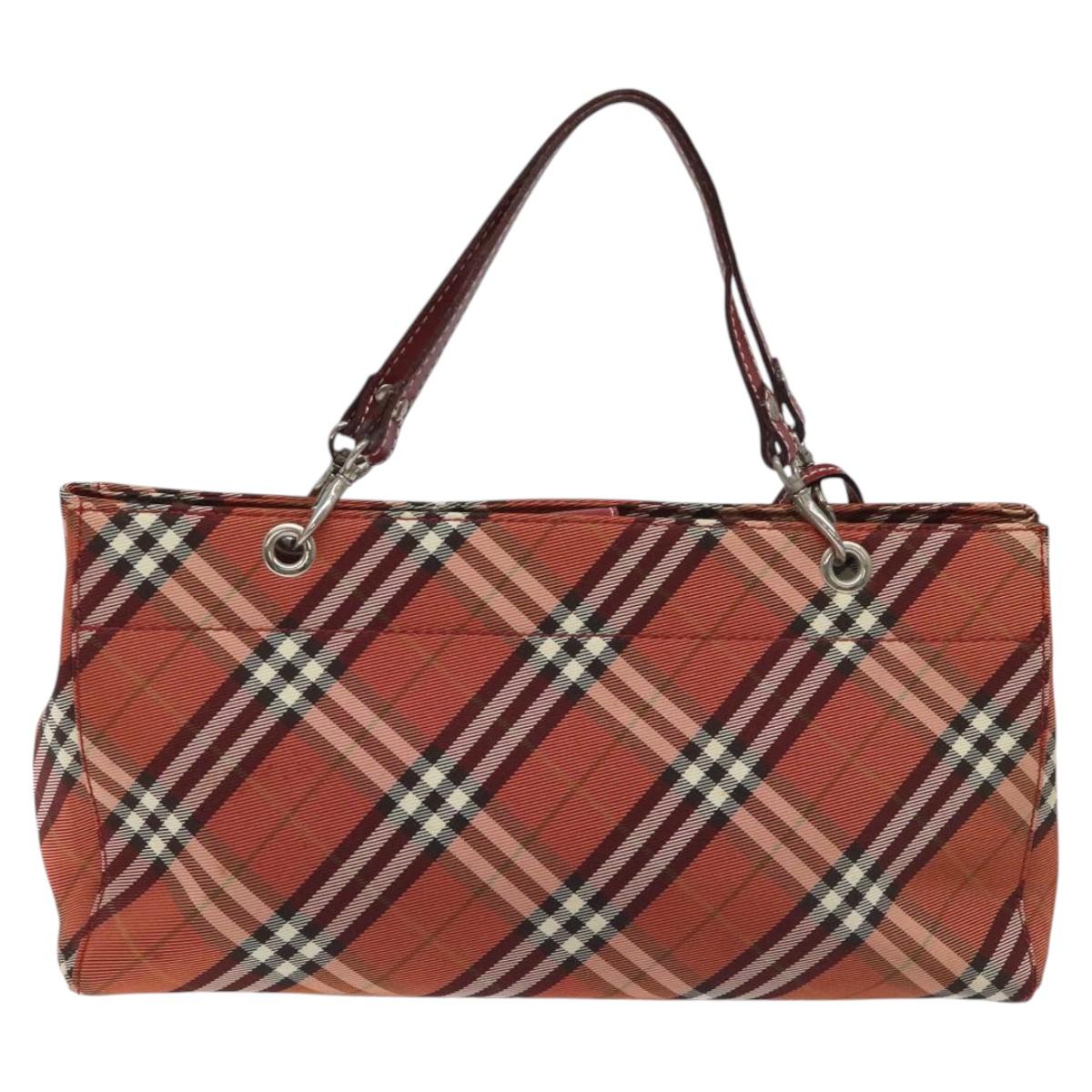 BURBERRY Nova Check Blue Label Hand Bag Nylon Red Silver Auth bs22960