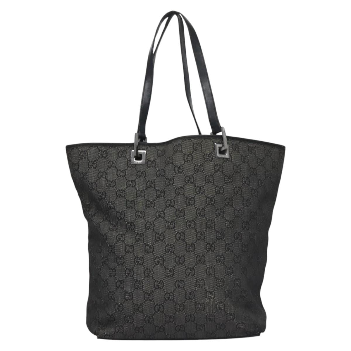 GUCCI GG Canvas Tote Bag Black Silver 31243 Auth bs22975