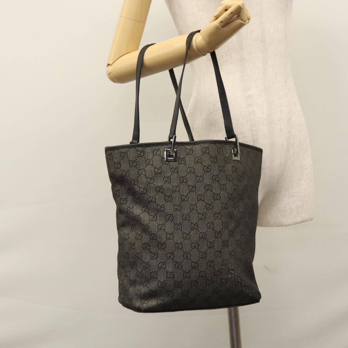 GUCCI GG Canvas Tote Bag Black Silver 31243 Auth bs22975