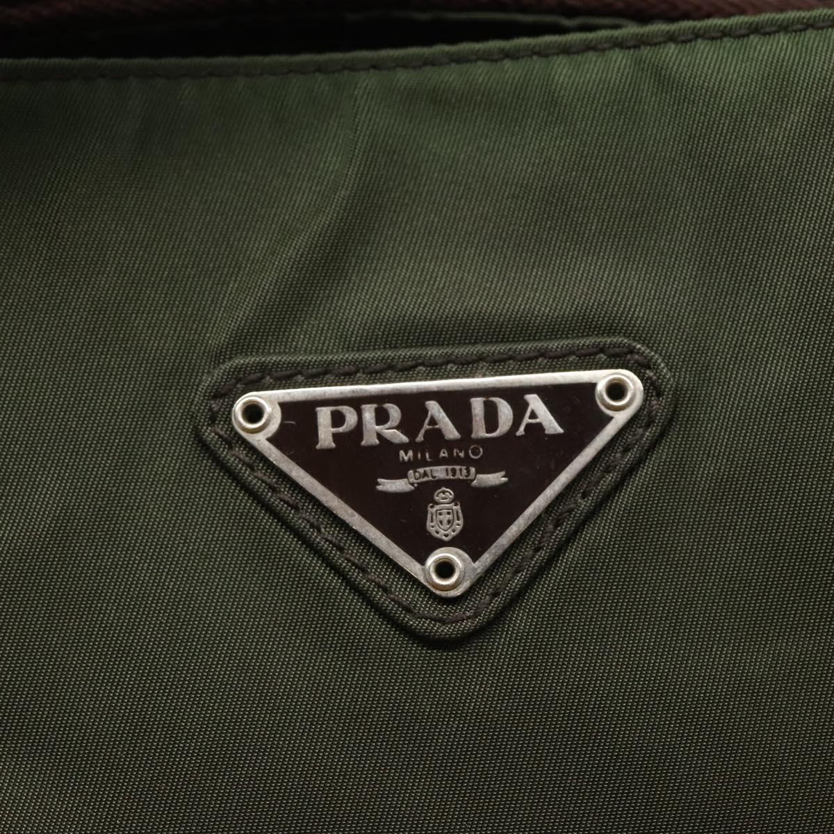 PRADA Tote Bag Nylon Khaki Brown Silver Auth bs22976